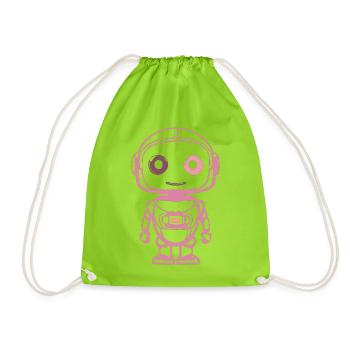Pink Space Robot Illustration - Drawstring Bag - neon green - Front