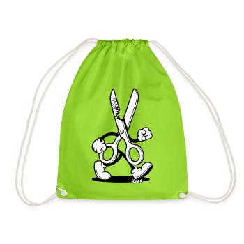 Retro Cartoon: Scissors with Feet - Drawstring Bag - neon green - Front