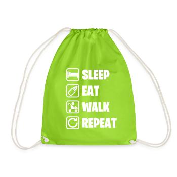 T-Shirt Humor Geschenk sleep eat repeat walk weiß - Turnbeutel - Neongrün - Vorne