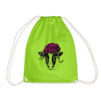 Black Forest Tussi Cow with Black Forest Bollenhut - Drawstring Bag - neon green - Front