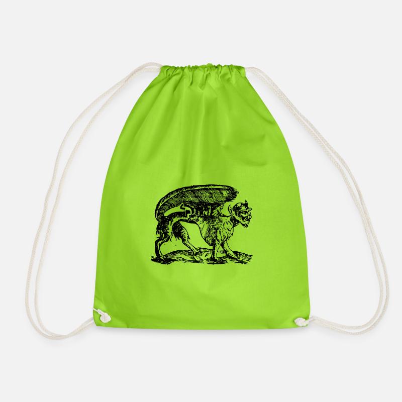 Medieval Mythical Beast - Vintage Engraving - Drawstring Bag - neon green