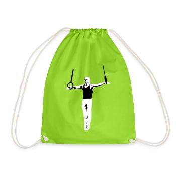 Gymnasts on Rings, Gymnastics - Men's Gymnastics - Drawstring Bag - neon green - Front