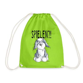 Verspielter Bearded Collie - Hund - Geschenk - Turnbeutel - Neongrün - Vorne