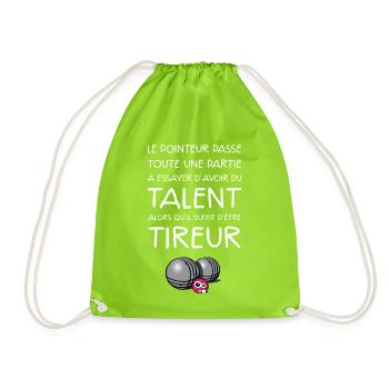 boules pétanque tireur dicton - Sac de sport léger - vert néon - Devant