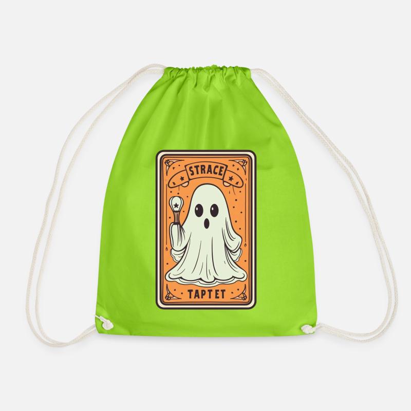 Tarot Card Ghost with Stick - Drawstring Bag - neon green