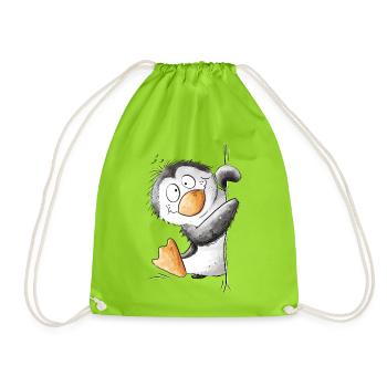 Drolliger Pinguin Wildtier Tiermotiv Cartoon - Turnbeutel - Neongrün - Vorne