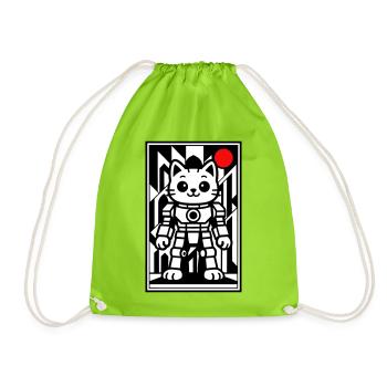 Cat robot in space with red planet - Drawstring Bag - neon green - Front