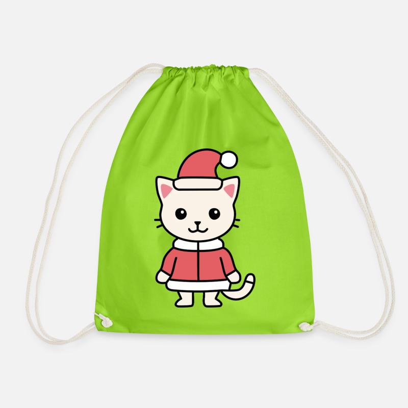 Cuddly cat in Christmas look - Drawstring Bag - neon green