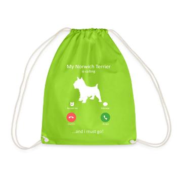 Norwich Terrier Is Calling And I Must Go Art - Drawstring Bag - neon green - Front