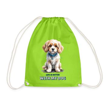 La vie est meilleure avec mon chien - Aquarelle Cavachon - Sac de sport léger - vert néon - Devant