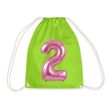 2nd Birthday Shirt, helium balloon - Drawstring Bag - neon green - Front