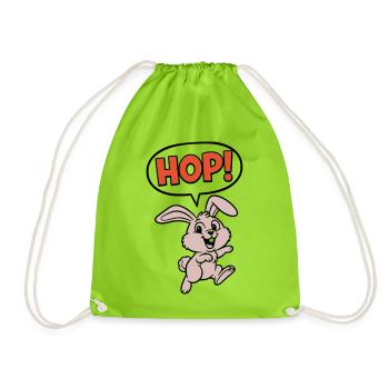 HOP! Bunny Jumping Comic Action Vector - Drawstring Bag - neon green - Front
