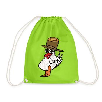Huhn Hahn Hühner Kinder Kind - Turnbeutel - Neongrün - Vorne