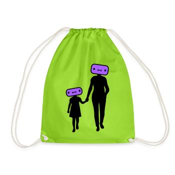 Familie Silhouette Liebe Kinder Eltern Mama Papa - Turnbeutel - Neongrün - Vorne
