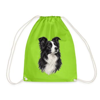 Border Collie Porträt – Schwarz-weißer Hund - Turnbeutel - Neongrün - Vorne