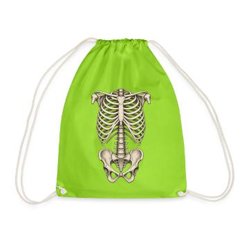 Skelett Torso – Rippen und Becken zu Halloween - Turnbeutel - Neongrün - Vorne
