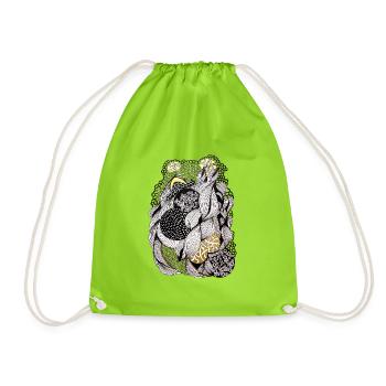 Intertwined Flower Pattern - Drawstring Bag - neon green - Front
