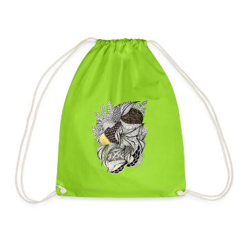 Leaf Fabric Feather Light Pattern - Drawstring Bag - neon green - Front