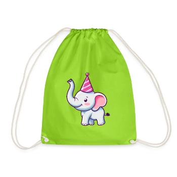 Süßer glücklicher Elefant mit Partyhut - Geburtstag - Turnbeutel - Neongrün - Vorne