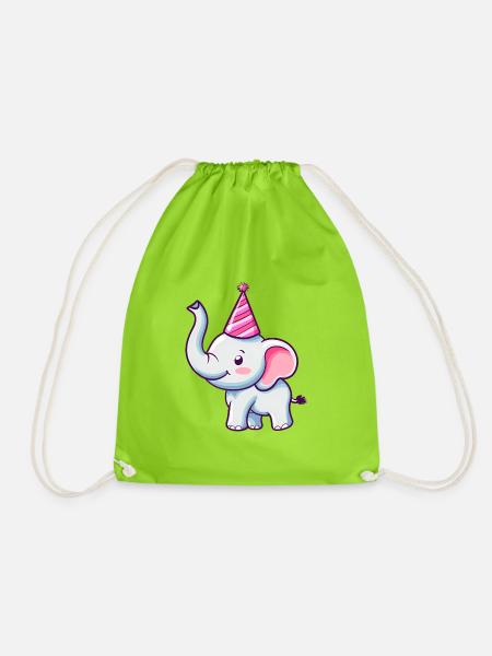 Süßer glücklicher Elefant mit Partyhut - Geburtstag - Turnbeutel - Neongrün