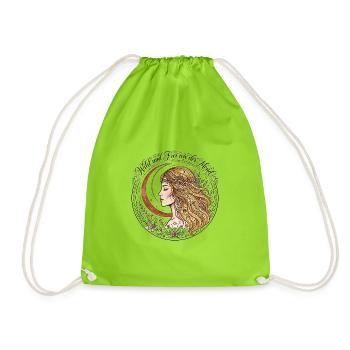 Wild Und Frei Wie Der Mond Bunt Boho Mondfrau - Turnbeutel - Neongrün - Vorne