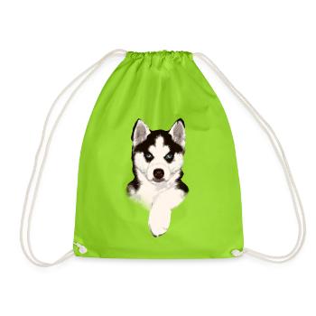 Chiot husky aux yeux bleus - Sac de sport léger - vert néon - Devant