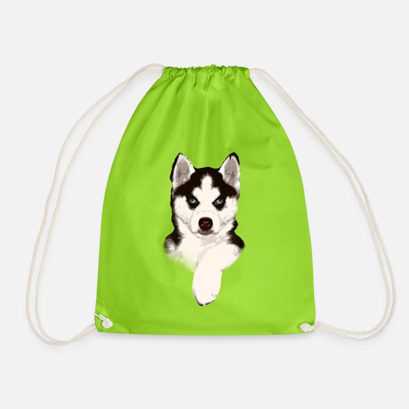Husky Welpe mit Blauem Blick - Turnbeutel - Neongrün