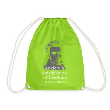 Kierkegaard Anxiety as Freedom Quote Art - Drawstring Bag - neon green - Front
