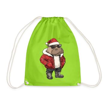 Nilpferd Weihnachten Winter - Turnbeutel - Neongrün - Vorne