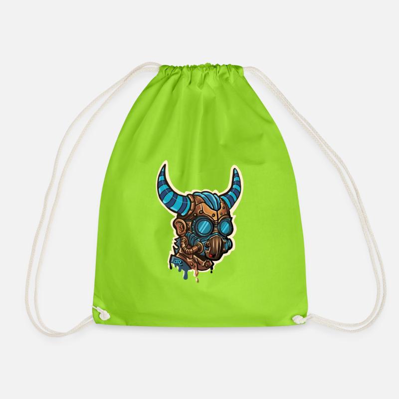 Bluish Horned Steampunk Mask - Drawstring Bag - neon green
