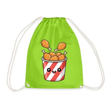 Kawaii Fried Chicken Bucket - Drawstring Bag - neon green - Front