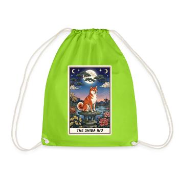Shiba Inu moonlit night in the garden - Drawstring Bag - neon green - Front