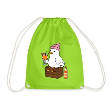 Mouette avec cocktail dans un look plage - Sac de sport léger - vert néon - Devant