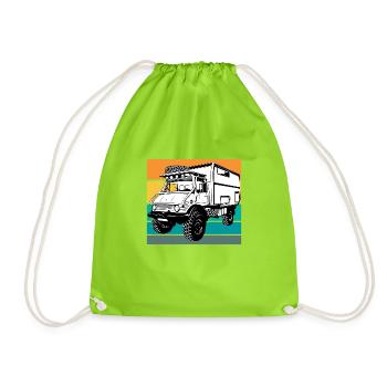 Camping - Unimog - Sonnenuntergang - Oldtimer - Turnbeutel - Neongrün - Vorne