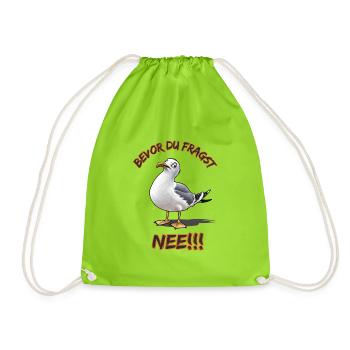 Funny saying with seagull Before you ask No !! - Drawstring Bag - neon green - Front