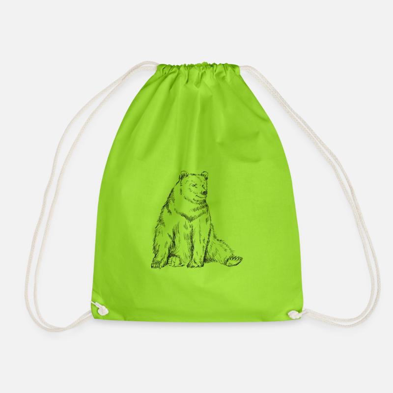 Bear Sketch Drawing - Drawstring Bag - neon green