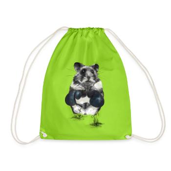 Fighting spirit hamster in the boxing ring - Drawstring Bag - neon green - Front