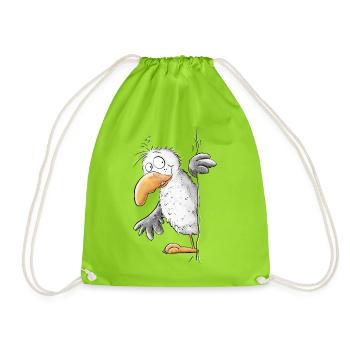 Droll Seagull Animal Motif - Drawstring Bag - neon green - Front