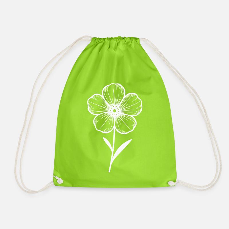 Weisse grafische Blume - Farbe variabel - Turnbeutel - Neongrün