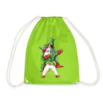 Magical Unicorn Dabbing Leprechaun St Patrick's - Drawstring Bag - neon green - Front