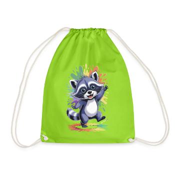 Cheerful raccoon with colors - Drawstring Bag - neon green - Front