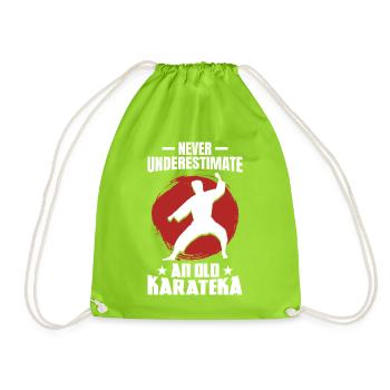 Never Underestimate an Old Karateka - Drawstring Bag - neon green - Front