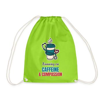Caffeine and Compassion – Pflege mit Kaffee - Turnbeutel - Neongrün - Vorne