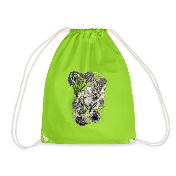 Linear flower tendrils - Drawstring Bag - neon green - Front