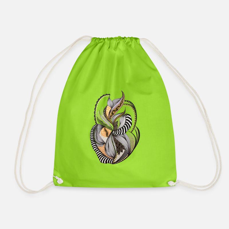 Organic leaf pattern in gold and black - Drawstring Bag - neon green
