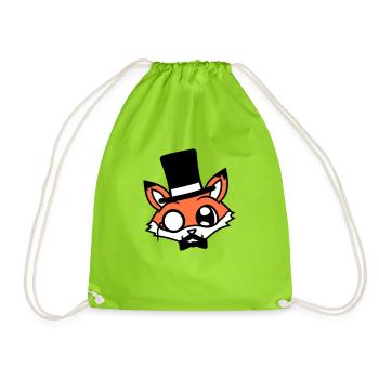 Fox Red Fox Sir Mr. Top Hat Monocle Glasses - Drawstring Bag - neon green - Front