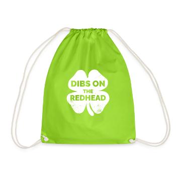 Vintage Dibs On The Redhead Funny Irish St Patrick - Drawstring Bag - neon green - Front