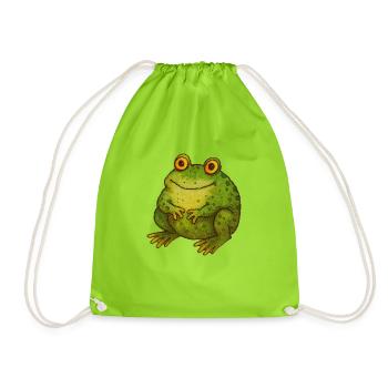 Cute Vintage Green Toad Retro Nature Art - Drawstring Bag - neon green - Front