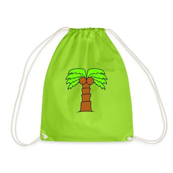 Palm Tree Island Tree Beach Holiday Coconut Sea Cool - Drawstring Bag - neon green - Front