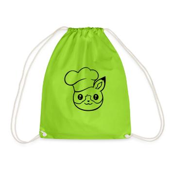 Fox Chef's Hat Chef Cooking Restaurant Kitchen - Drawstring Bag - neon green - Front